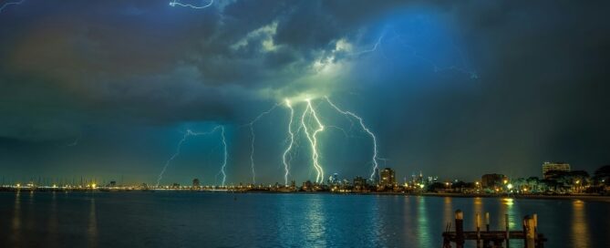 lightning striking lightning over a city