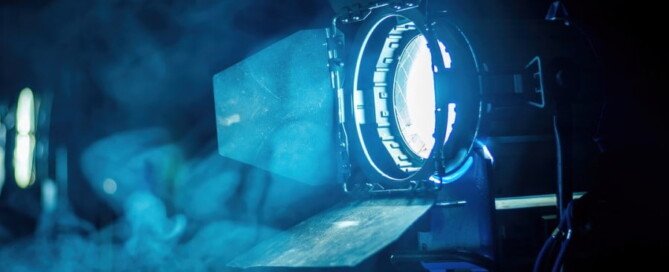 a blue light with smoke